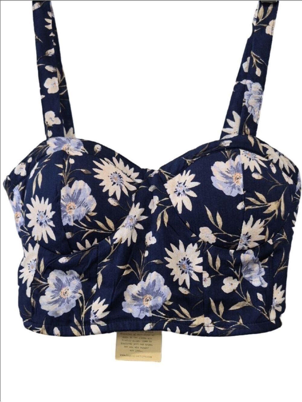 BOG Collective Navy Floral Bustier Crop Top Size XS